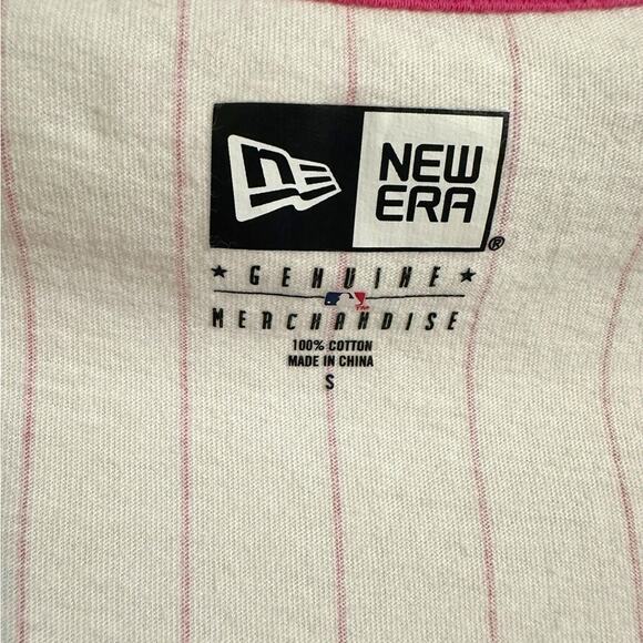 New Era Pink and White rangers baseball  Short Sleeve Tee sequins small - Picture 3 of 5
